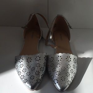 Silver flats w/ ankle strap & decorative cut-outs